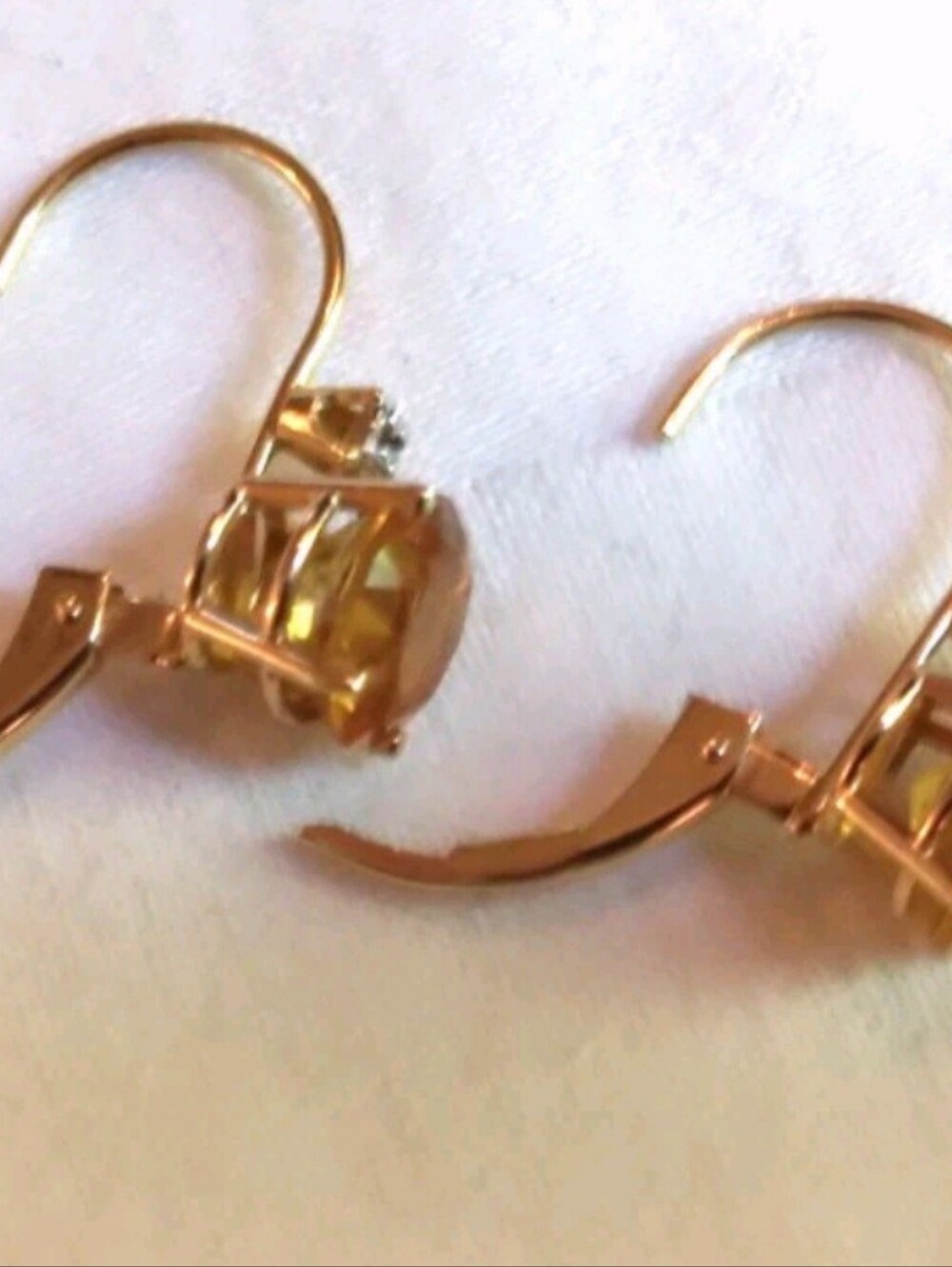 14kt Gold Leverback Earrings with Maderia Citrine + DIAMONDS - Picture 7 of 15